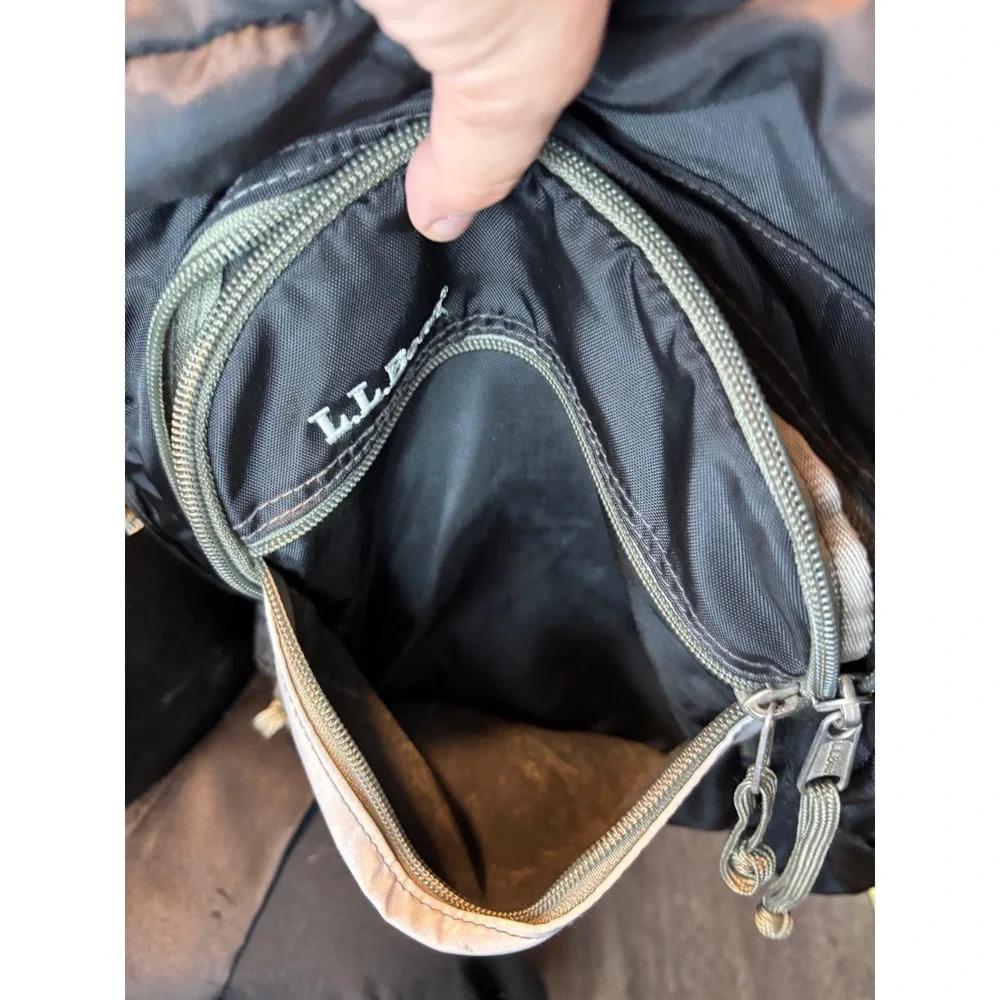 LL Bean Backpack Black Olive Green Reflective Daypack‎ School Travel Bag